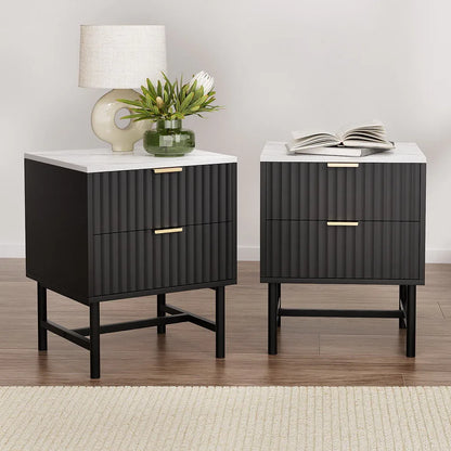 Artiss 2x Bedside Table 2 Drawers - Black - Mekamart Australia
