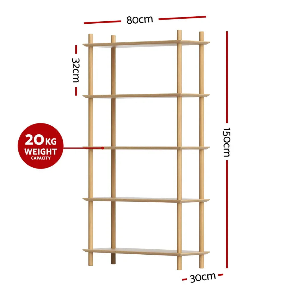Artiss Bookshelf 5 Tiers Bookcase Display Shelves Wooden Storage Stand Rack Pine - Mekamart Australia