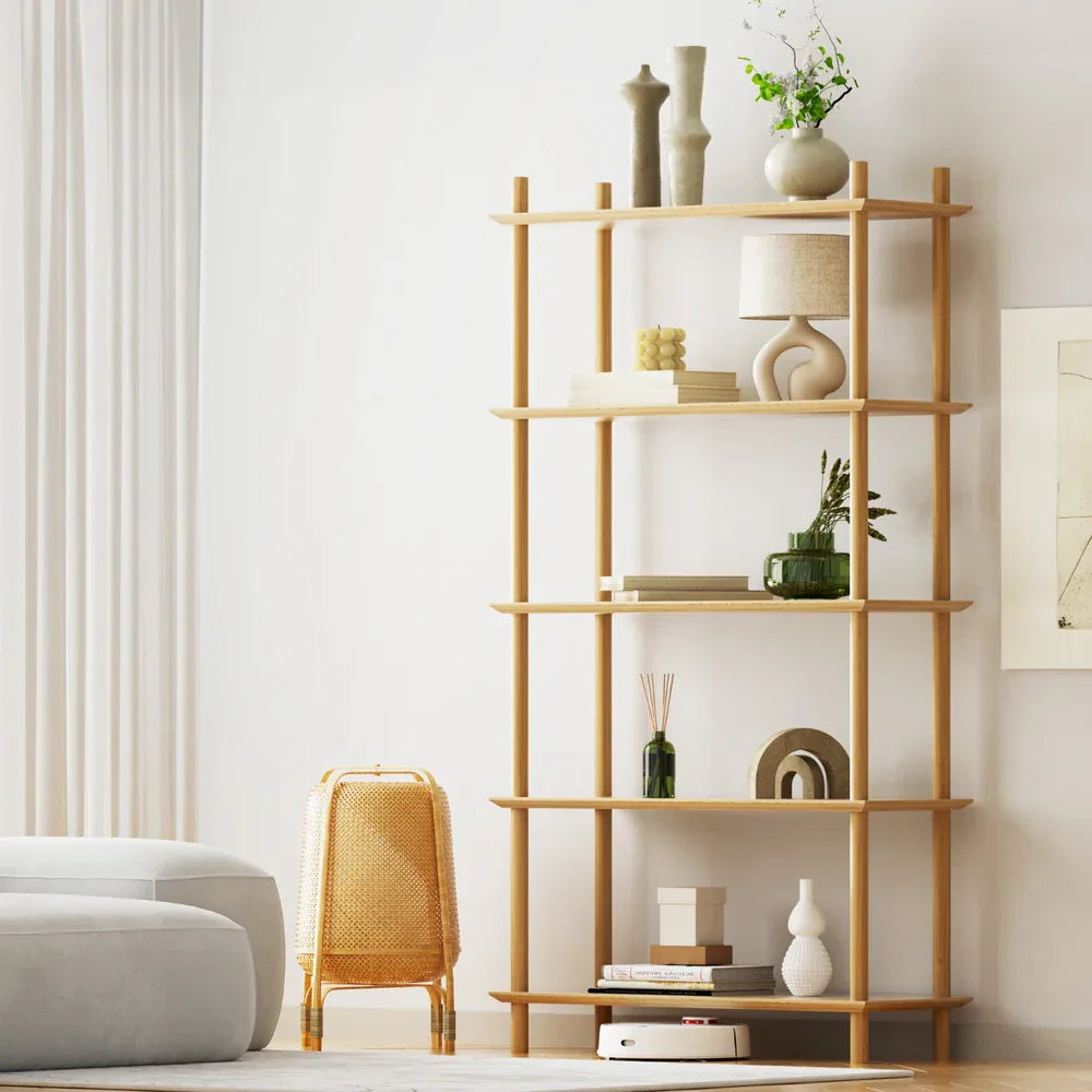 Artiss Bookshelf 5 Tiers Bookcase Display Shelves Wooden Storage Stand Rack Pine - Mekamart Australia