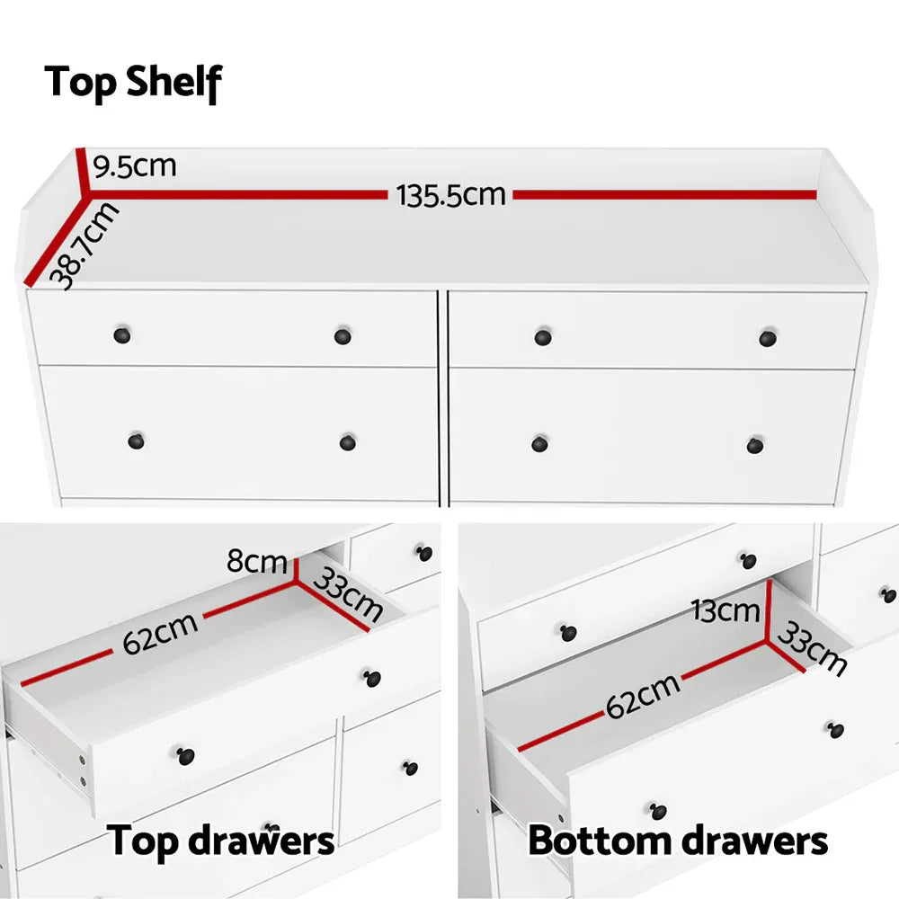 Artiss 6 Chest of Drawers - PETE White - Mekamart Australia