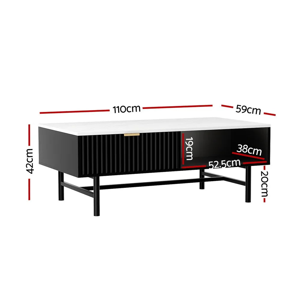 Artiss Coffee Table Drawer Storage Shelf Black - Mekamart Australia