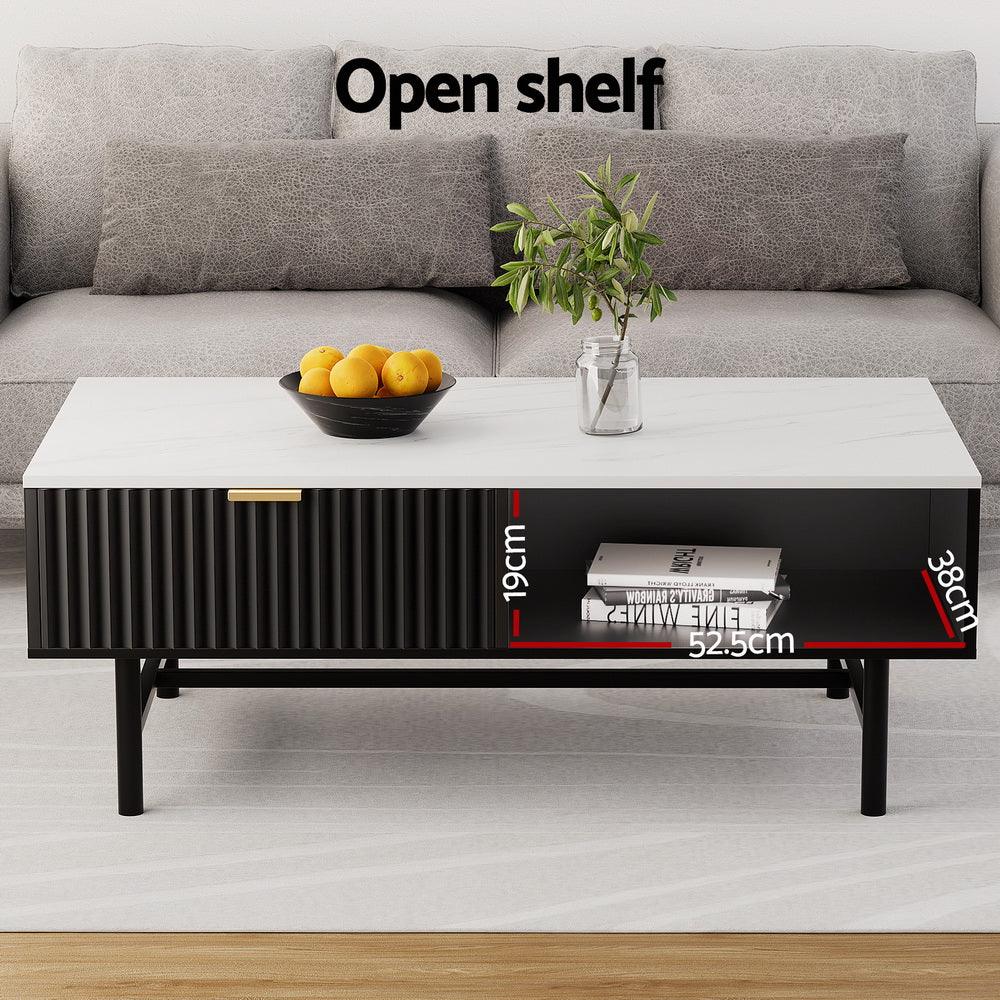 Artiss Coffee Table Drawer Storage Shelf Black - Mekamart Australia