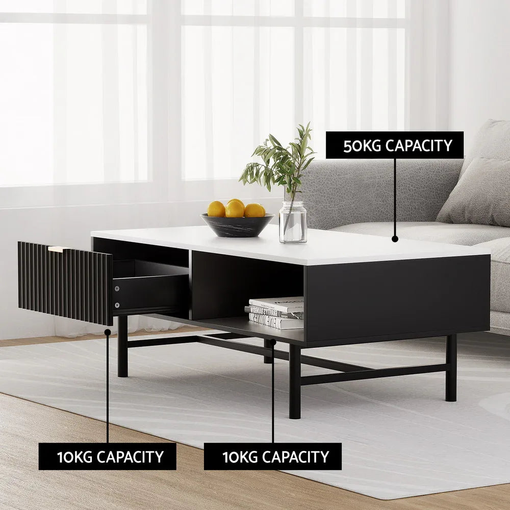 Artiss Coffee Table Drawer Storage Shelf Black - Mekamart Australia