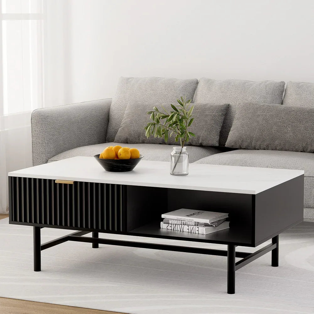 Artiss Coffee Table Drawer Storage Shelf Black - Mekamart Australia