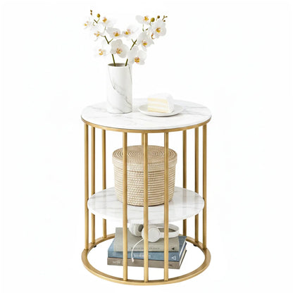 Artiss Coffee Table 2-Tier Round Marble Effect White&Gold - Mekamart Australia