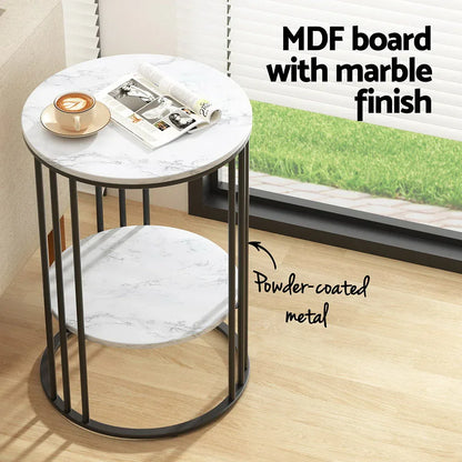 Artiss Coffee Table 2-Tier Round Marble Effect - Mekamart Australia
