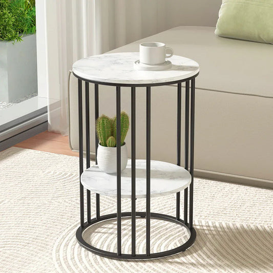 Artiss Coffee Table 2-Tier Round Marble Effect - Mekamart Australia