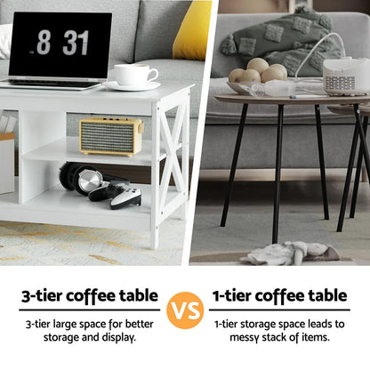 Artiss Coffee Table Storage Shelf White - Mekamart Australia