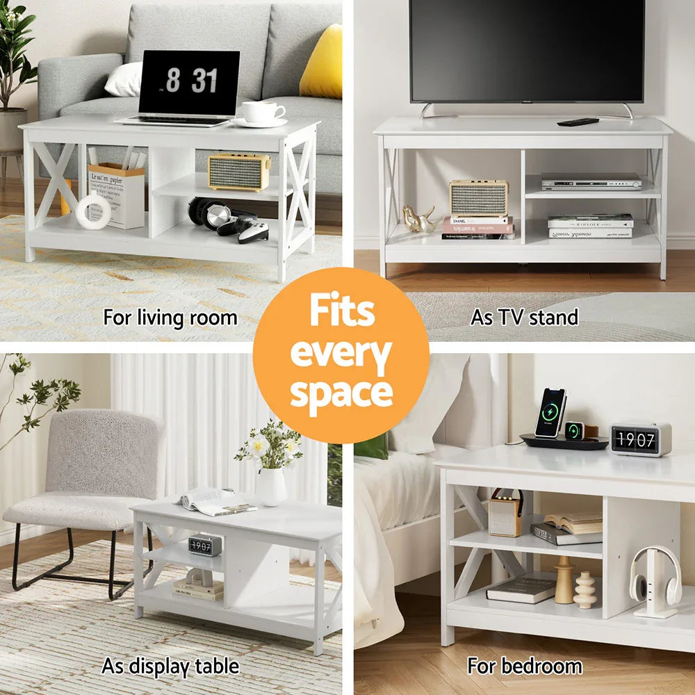 Artiss Coffee Table Storage Shelf White - Mekamart Australia