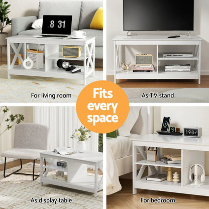 Artiss Coffee Table Storage Shelf White - Mekamart Australia