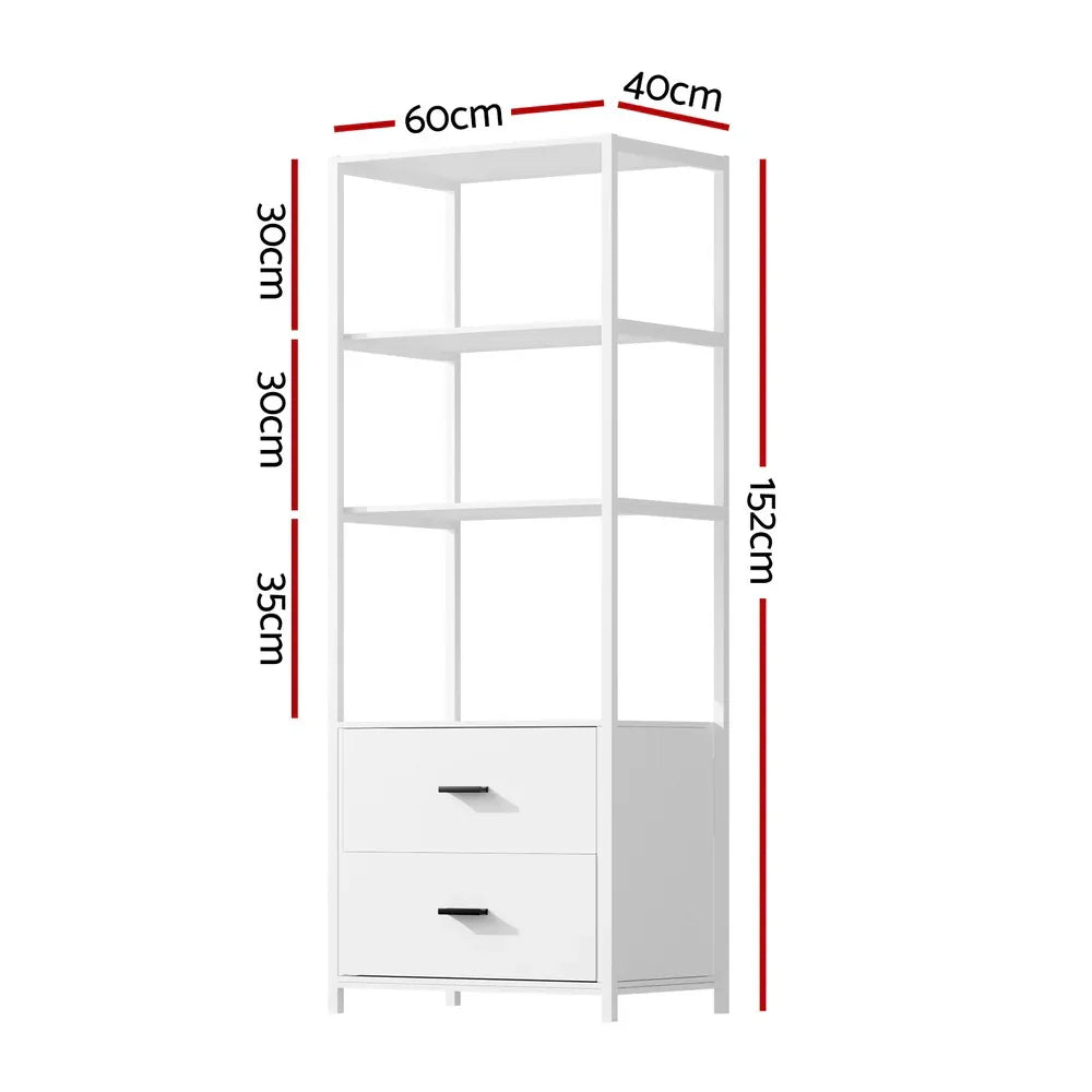 Artiss Bookshelf Display Shelf 2 Drawers 152CM White - Mekamart Australia