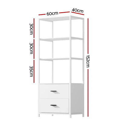 Artiss Bookshelf Display Shelf 2 Drawers 152CM White - Mekamart Australia