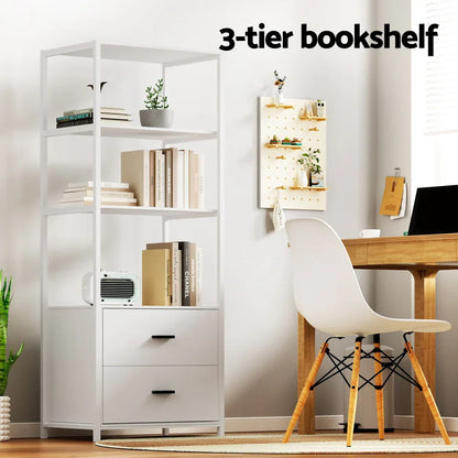 Artiss Bookshelf Display Shelf 2 Drawers 152CM White - Mekamart Australia