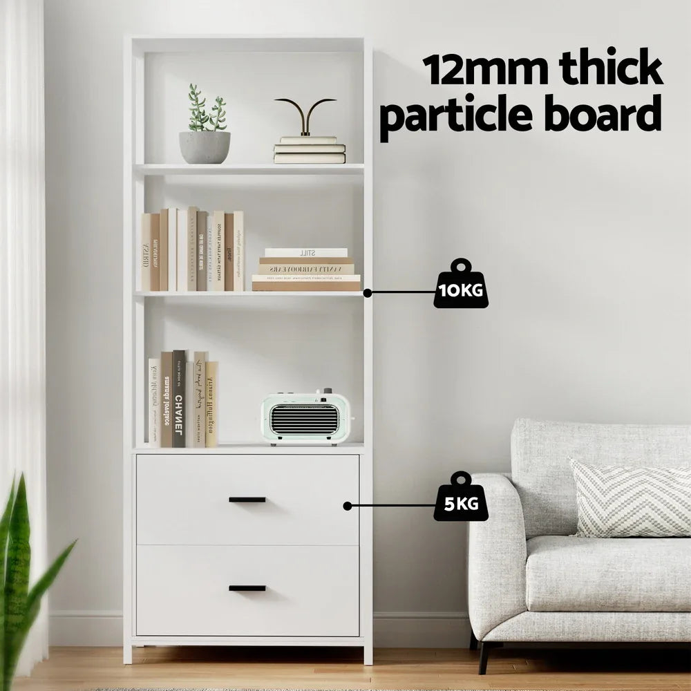 Artiss Bookshelf Display Shelf 2 Drawers 152CM White - Mekamart Australia