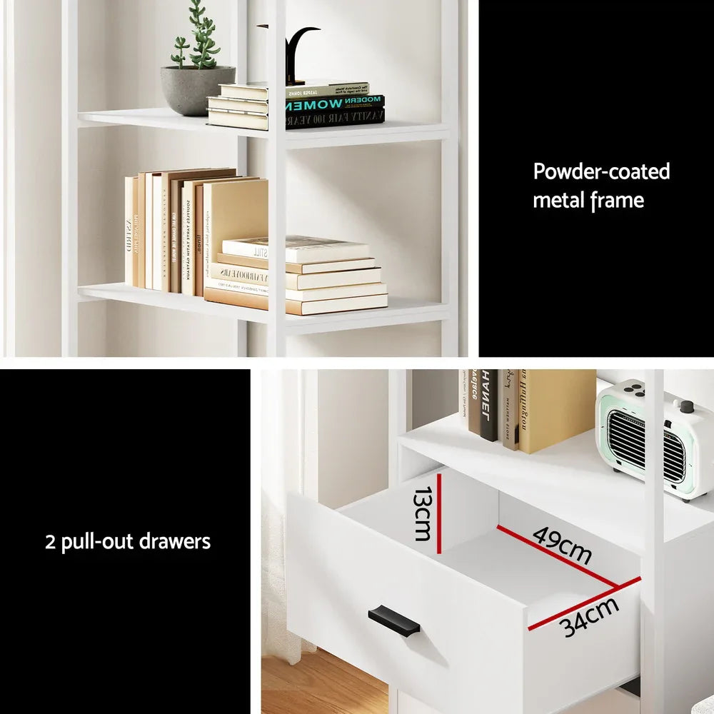 Artiss Bookshelf Display Shelf 2 Drawers 152CM White - Mekamart Australia