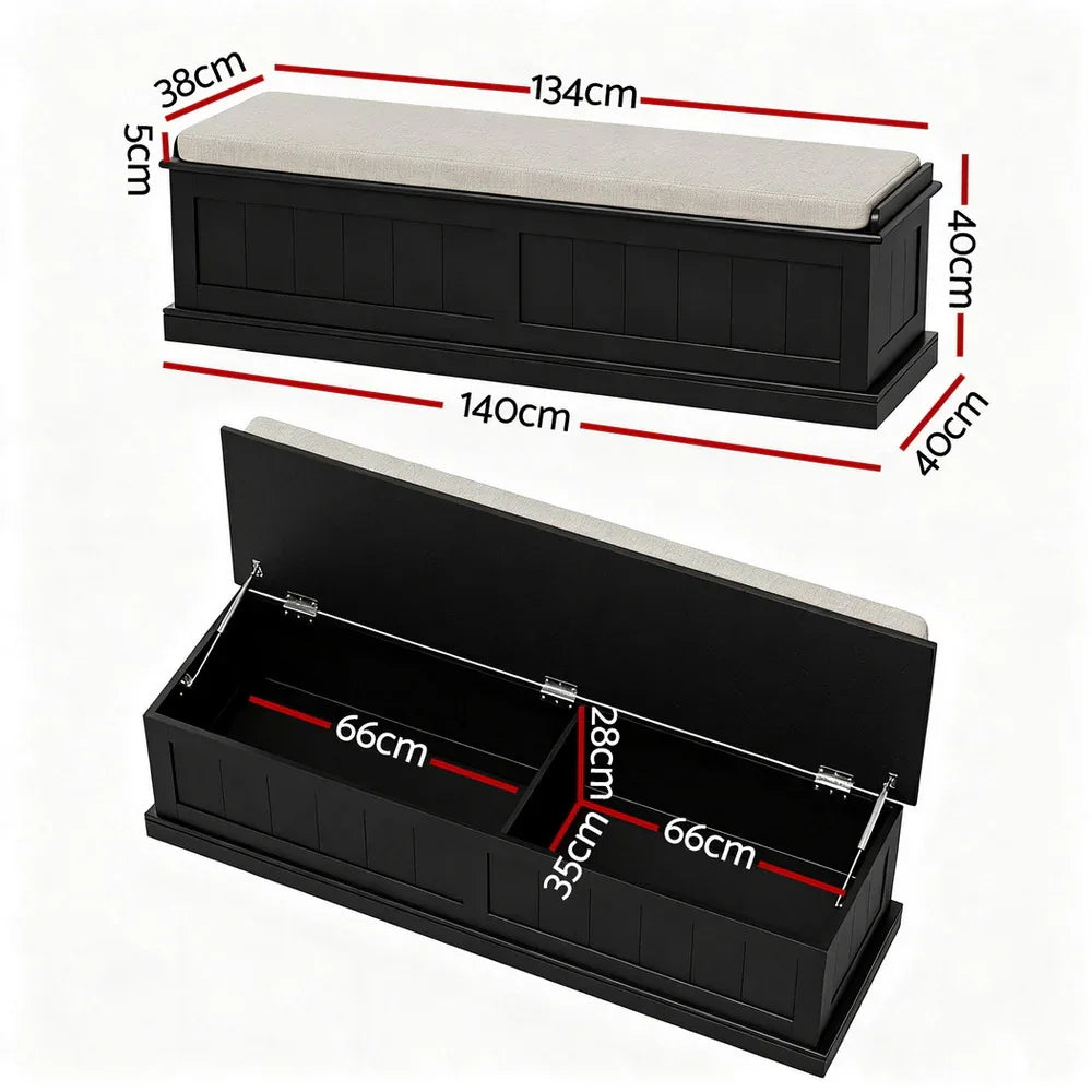 Artiss Storage Ottoman Blanket Box 140cm Fluted Black - Mekamart Australia