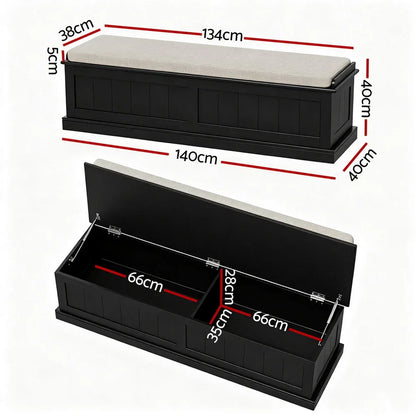 Artiss Storage Ottoman Blanket Box 140cm Fluted Black - Mekamart Australia