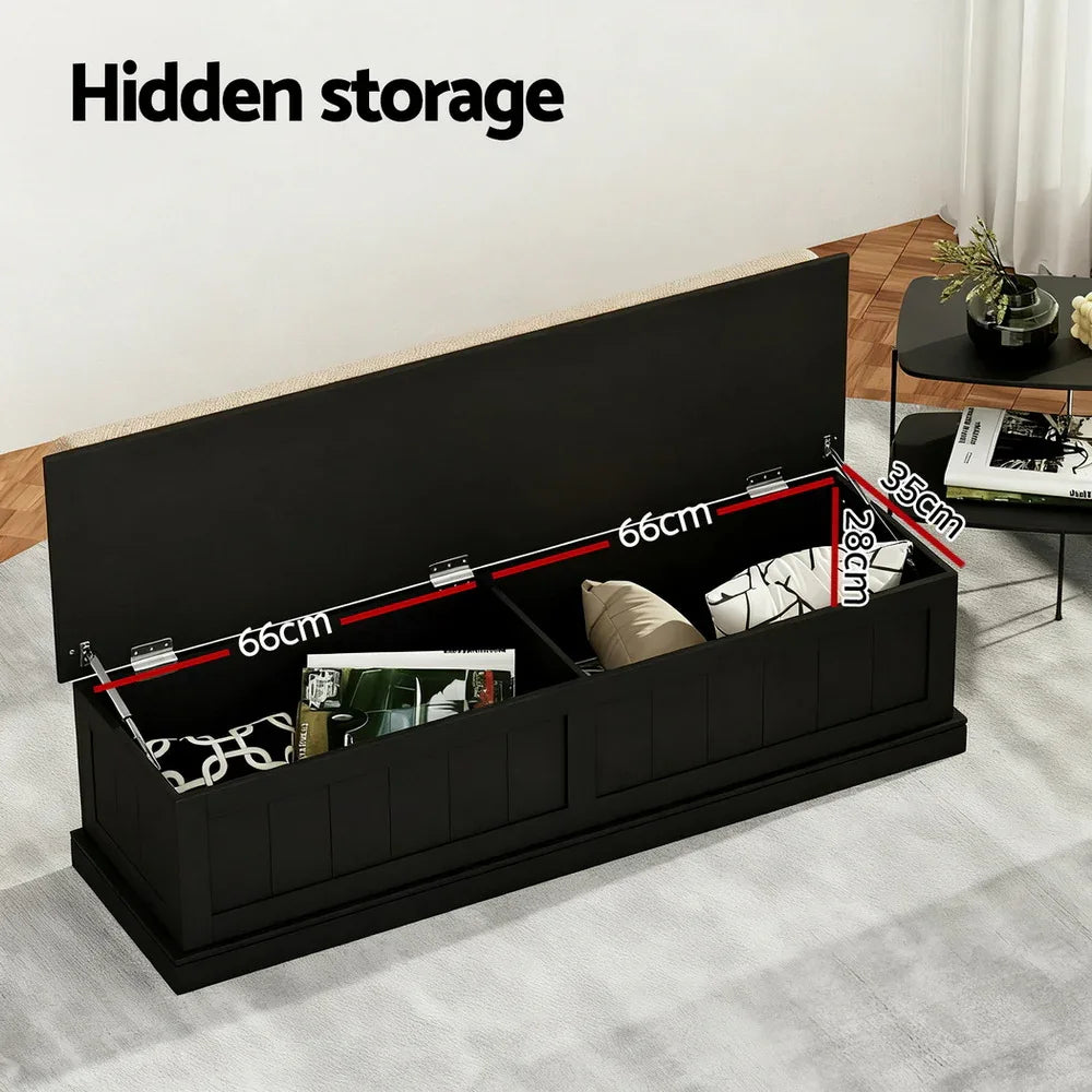 Artiss Storage Ottoman Blanket Box 140cm Fluted Black - Mekamart Australia