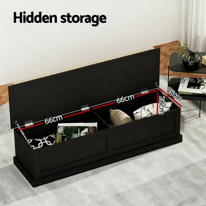 Artiss Storage Ottoman Blanket Box 140cm Fluted Black - Mekamart Australia