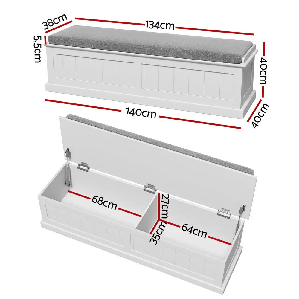 Artiss Storage Ottoman Blanket Box 140cm Fluted Grey - Mekamart Australia