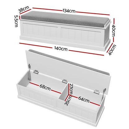 Artiss Storage Ottoman Blanket Box 140cm Fluted Grey - Mekamart Australia
