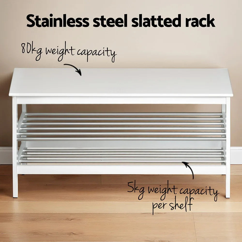 Artiss Shoe Rack Cabinet Bamboo Bench 10 Paris White - Mekamart Australia