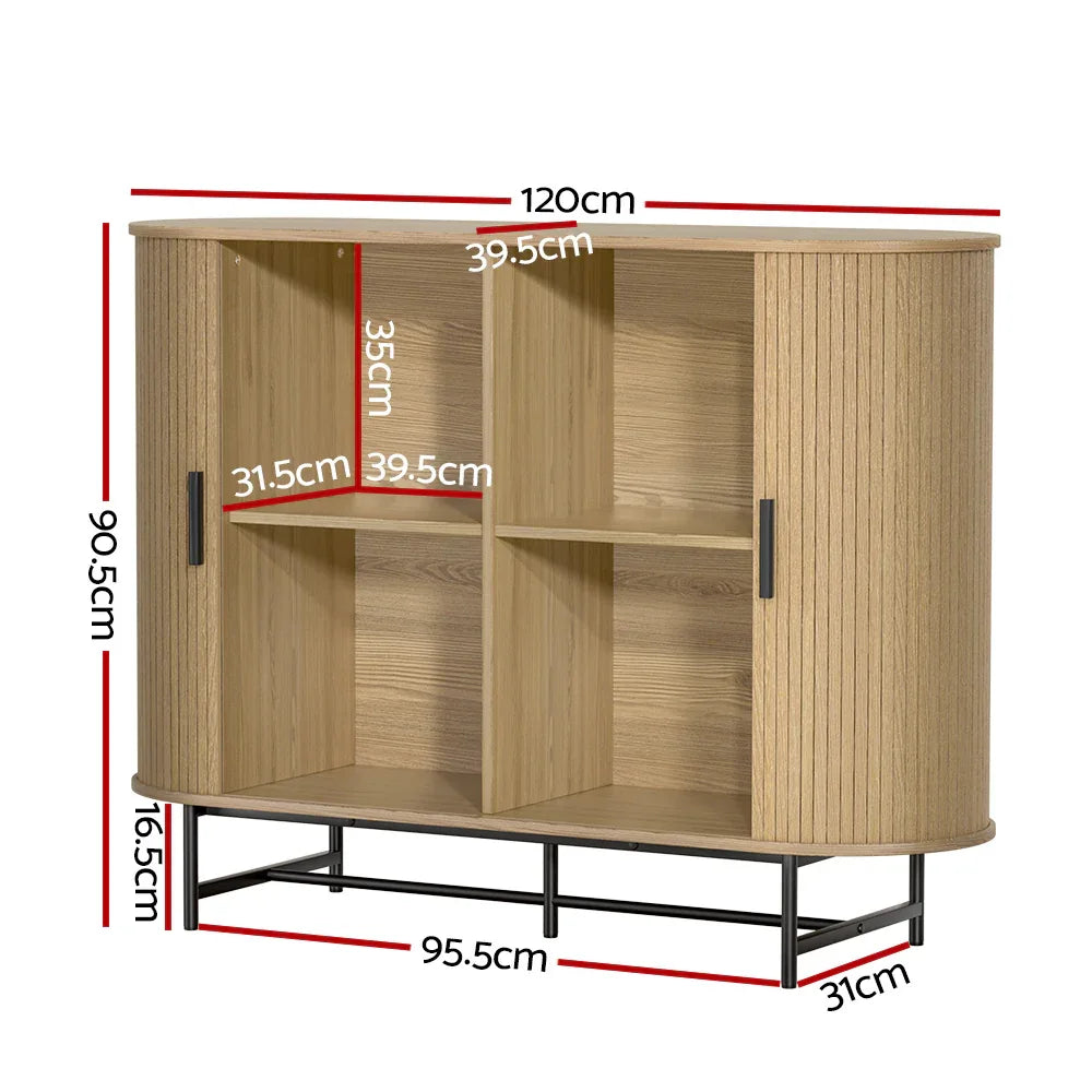 Artiss Buffet Sideboard Cupboard Cabinet Sliding Doors Pantry Storage Oak PIIA - Mekamart Australia