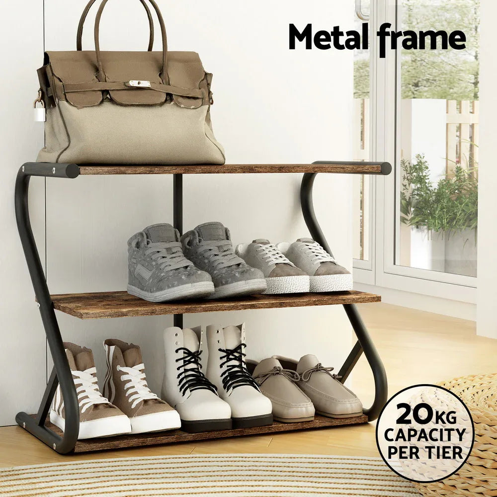 Artiss Shoe Rack Cabinet Shoe Storage Stand 3 Tiers Black - Mekamart Australia