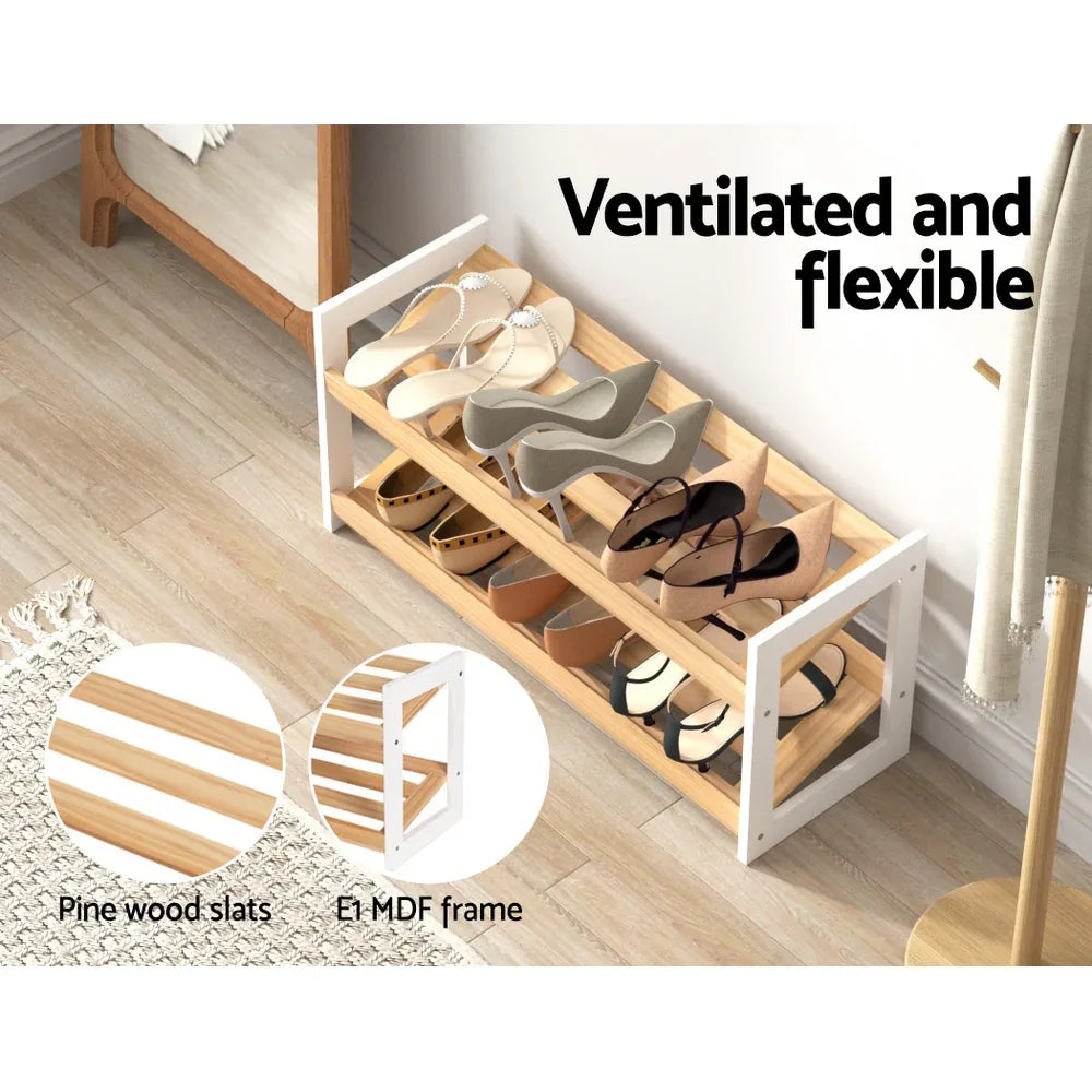 Artiss Shoe Rack 2 Tier 6 Pairs White Kara - Mekamart Australia