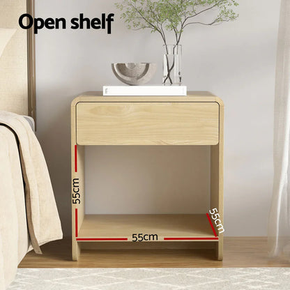 Artiss Bedside Table Drawer Open Shelf Pine - Mekamart Australia