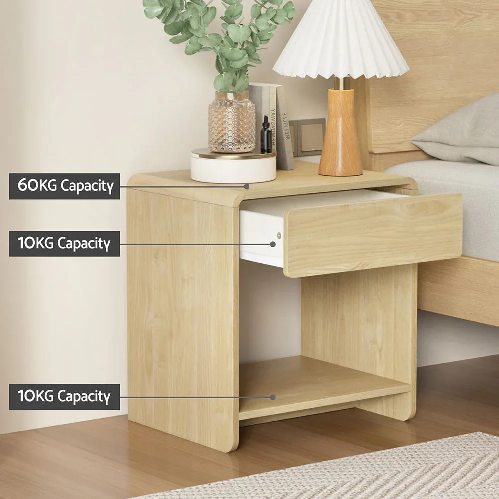 Artiss Bedside Table Drawer Open Shelf Pine - Mekamart Australia