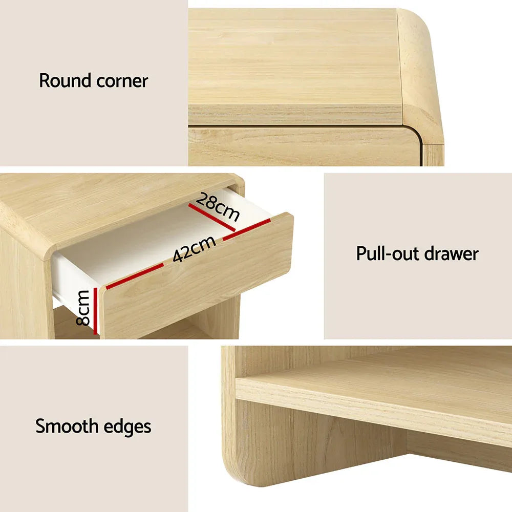 Artiss Bedside Table Drawer Open Shelf Pine - Mekamart Australia