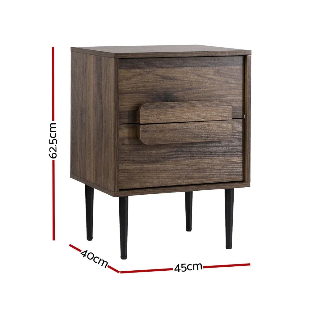 Artiss Bedside Table Nightstand 2 Drawers - Walnut - Mekamart Australia