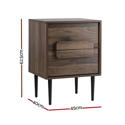 Artiss Bedside Table Nightstand 2 Drawers - Walnut - Mekamart Australia