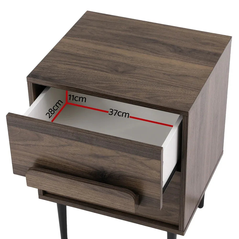 Artiss Bedside Table Nightstand 2 Drawers - Walnut - Mekamart Australia