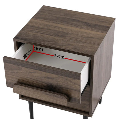 Artiss Bedside Table Nightstand 2 Drawers - Walnut - Mekamart Australia
