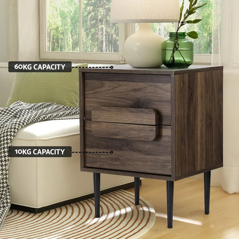 Artiss Bedside Table Nightstand 2 Drawers - Walnut - Mekamart Australia