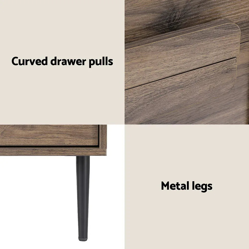 Artiss Bedside Table Nightstand 2 Drawers - Walnut - Mekamart Australia