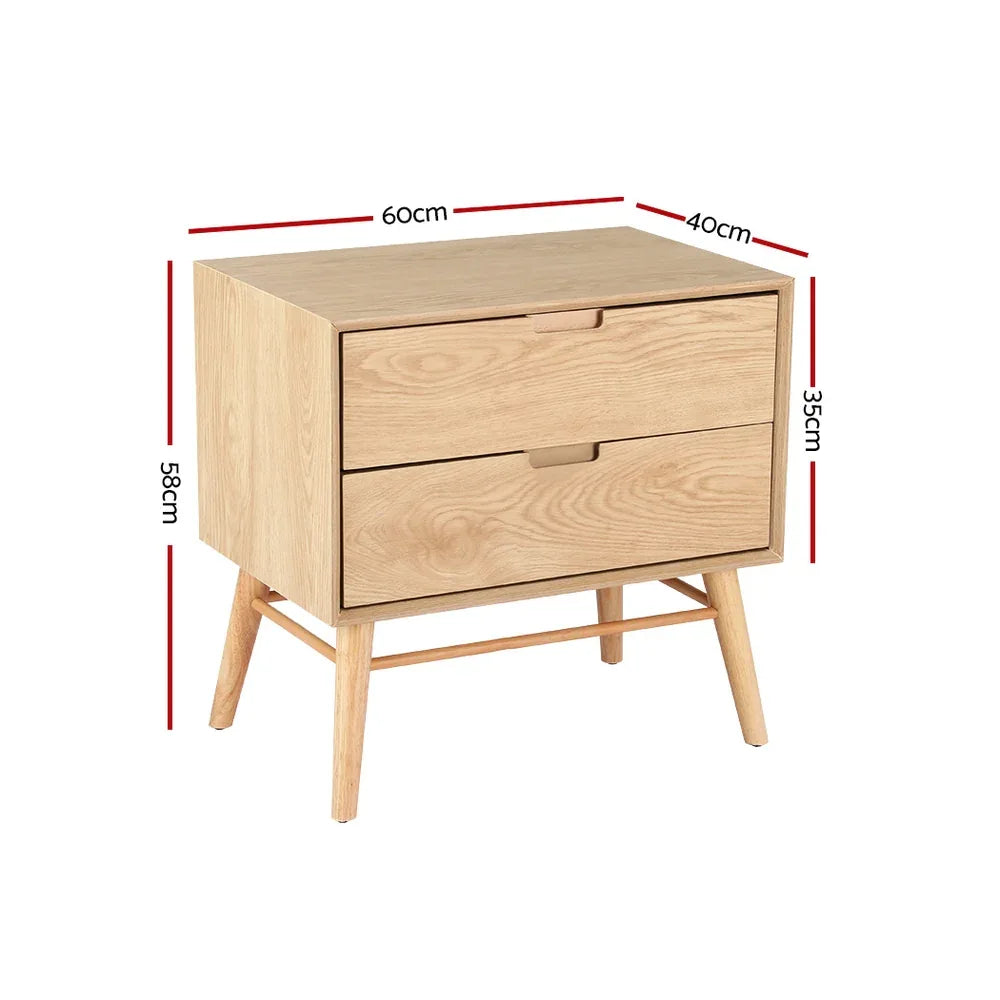 Artiss Bedside Table Drawers Side End Table Storage Cabinet Nightstand Oak GINO - Mekamart Australia