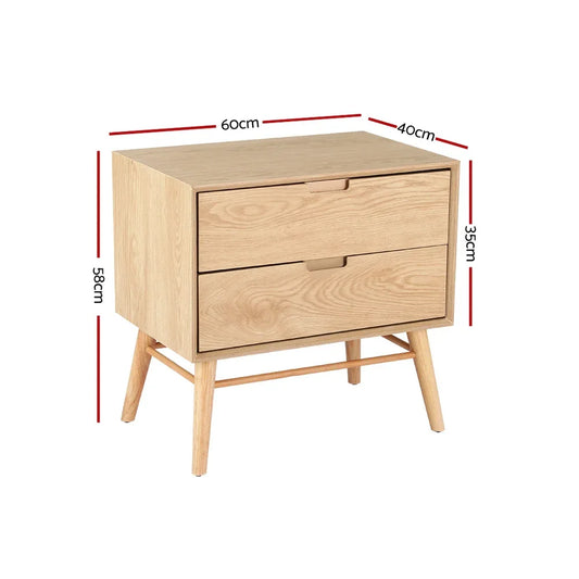 Artiss Bedside Table Drawers Side End Table Storage Cabinet Nightstand Oak GINO - Mekamart Australia