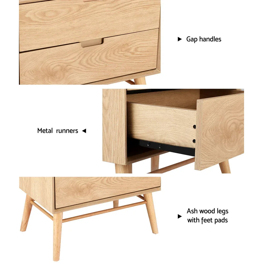 Artiss Bedside Table Drawers Side End Table Storage Cabinet Nightstand Oak GINO - Mekamart Australia