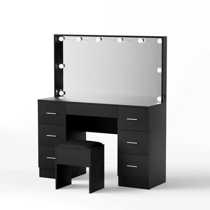 Artiss Dressing Table Vanity Desk Set Stool 10 Led Bulbs Black - Mekamart Australia