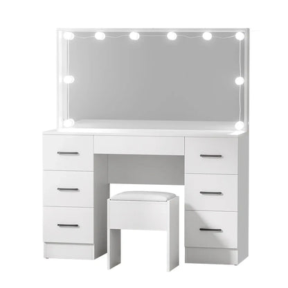 Artiss Dressing Table Set Stool 10 Led Bulbs White Debbie - Mekamart Australia