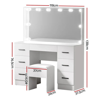 Artiss Dressing Table Set Stool 10 Led Bulbs White Debbie - Mekamart Australia