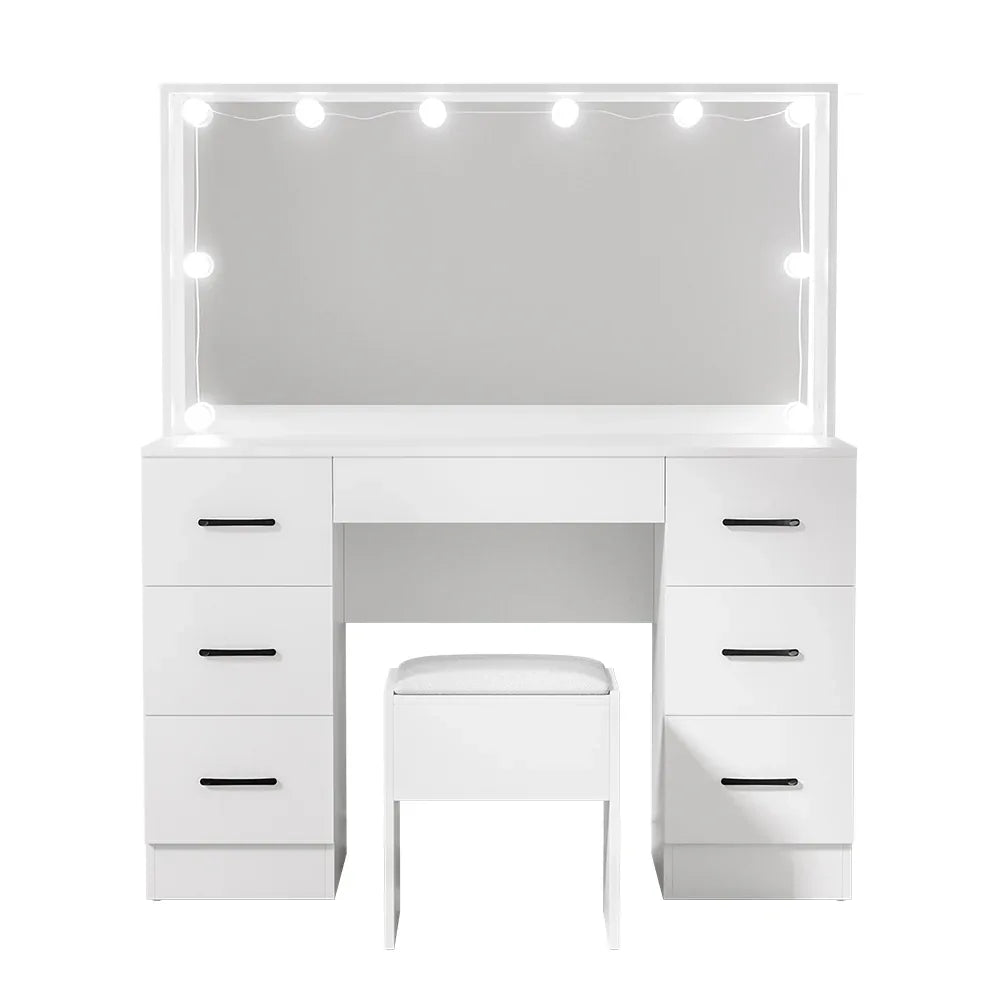 Artiss Dressing Table Set Stool 10 Led Bulbs White Debbie - Mekamart Australia