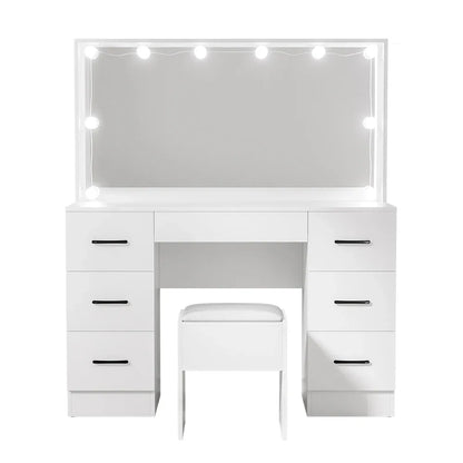 Artiss Dressing Table Set Stool 10 Led Bulbs White Debbie - Mekamart Australia