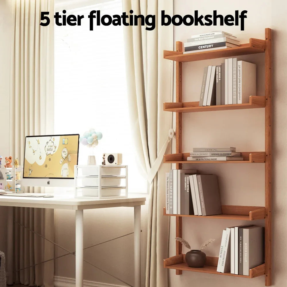 Artiss Bookshelf Floating Shelf CAPIZ Oak - Mekamart Australia
