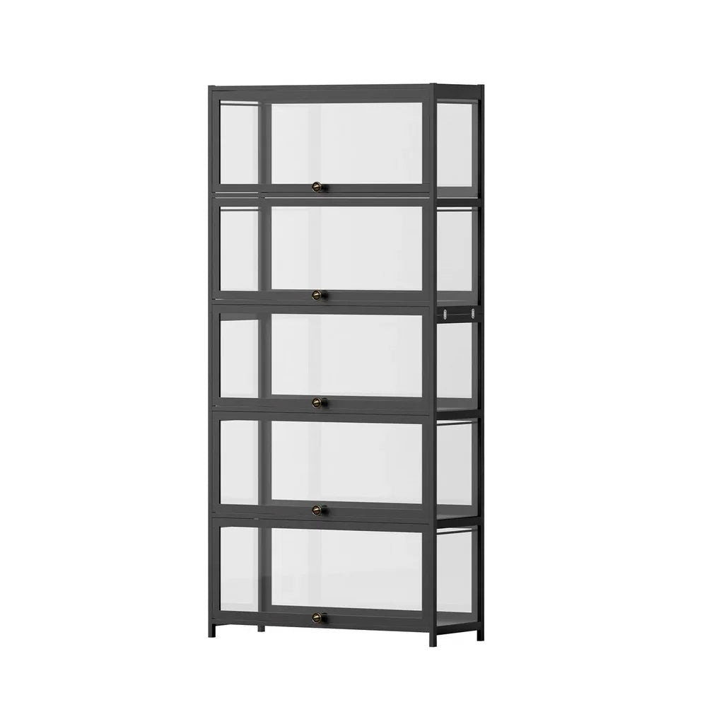 Artiss 5-Tier Display Cabinet Storage Bookshelf Clear Shelf Black - Mekamart Australia
