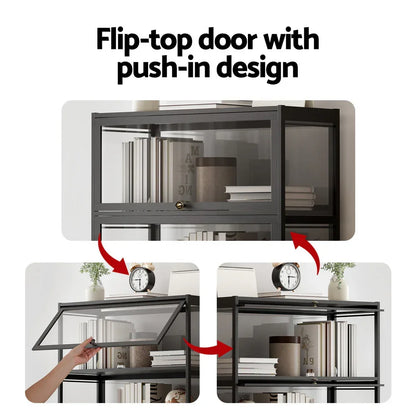 Artiss 5-Tier Display Cabinet Storage Bookshelf Clear Shelf Black - Mekamart Australia