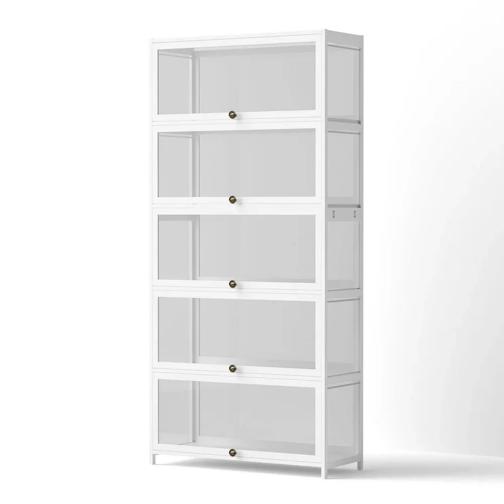 Artiss 5-Tier Display Cabinet Storage Bookshelf Clear Shelf White - Mekamart Australia
